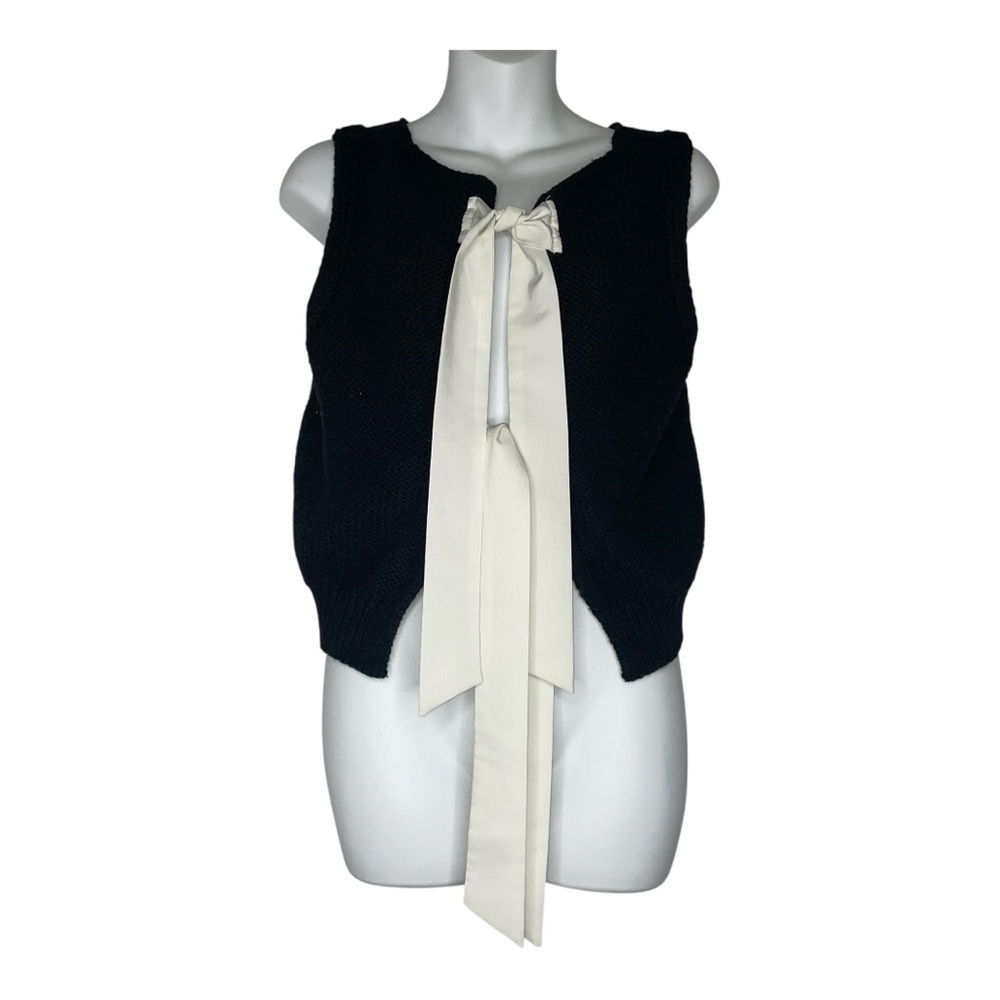 Black Vest with Cream Ribbon Detail